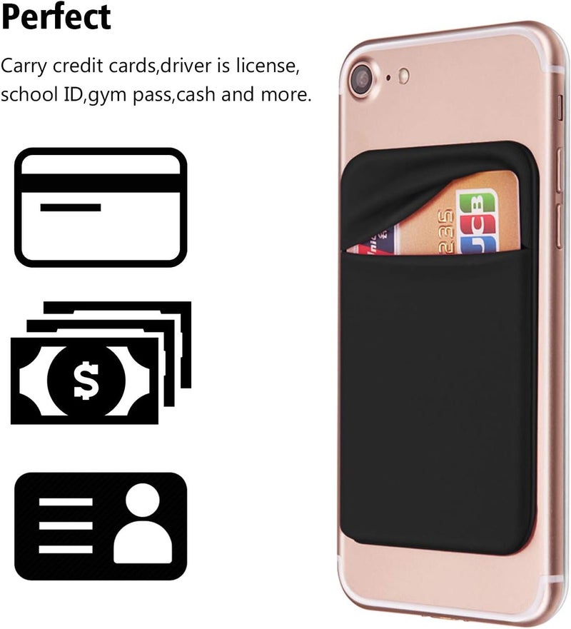 OBVIS Cell Phone Pocket Self Adhesive Card Holder Stick On Wallet Sleeve with Adhesive ID Credit Card ATM Card Holder for iPhone Android 2 PACK BLACK - Image 3
